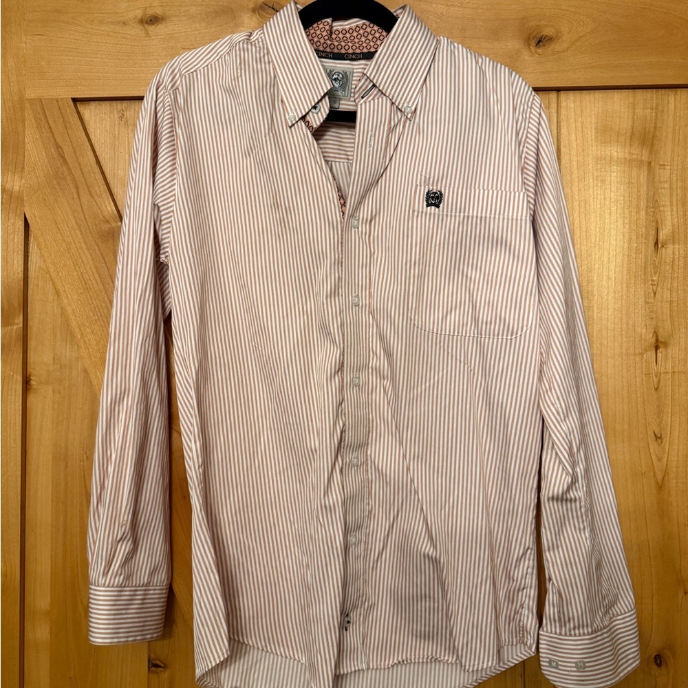 Cinch Men's Red and White Striped Button-Down Shirt